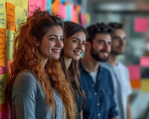 Obraz premium Tech startup brainstorming session with young entrepreneurs, creative workspace, vibrant colors, sharp focus
