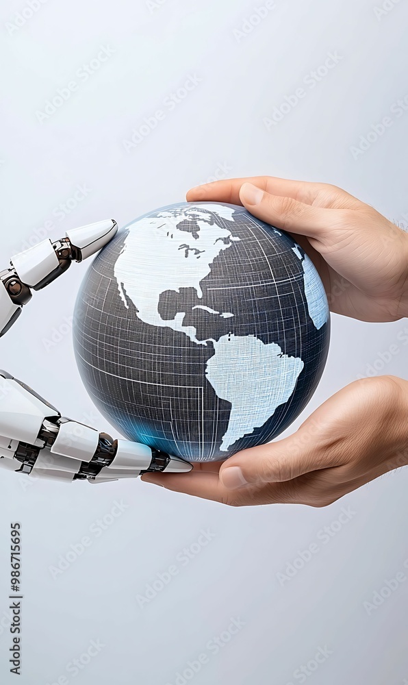 Aufkleber a robotic hand holds a globe, symbolizing technology's impact on the world and the intersection of r