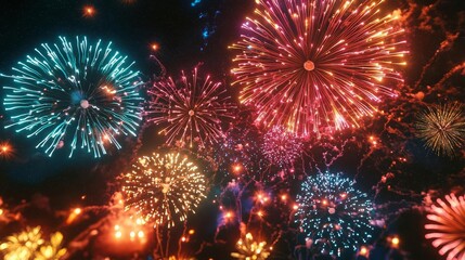 Fototapeta premium Diwali Indian Colorful fireworks, night sky celebration, 3D illustration