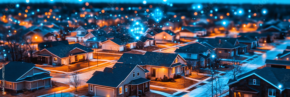 Poster ai driven housing development within urban planning where artificial intelligence predicts housing d