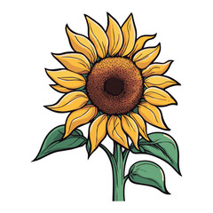 Fototapeta premium Design element, vector icon, yellow sunflower flower on white backdrop. Ukrainian yellow flower. 