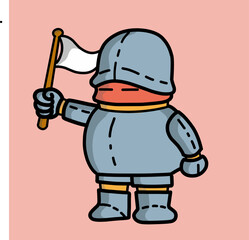 A cute robot character in armor