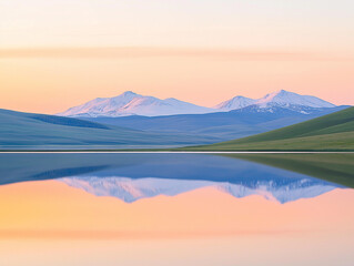 Paysage naturel au coucher du soleil avec des montagnes et un lac
