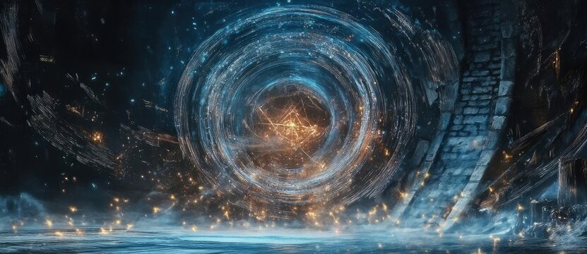 A whimsical scene of Santa in a snowy cave, discovering a magical portal, perfect for holiday-themed visuals and storytelling.