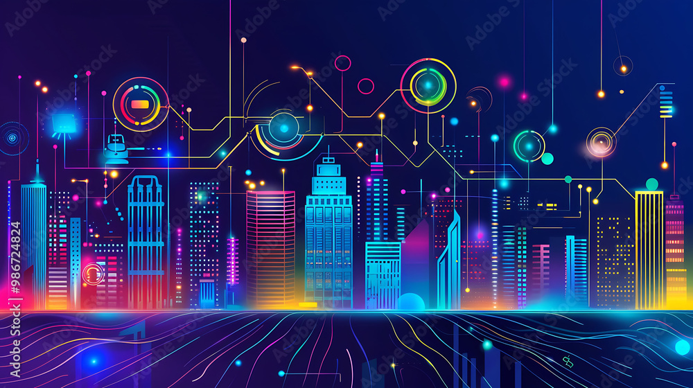 Poster ai driven smart city governance depicted an abstract design where artificial intelligence analyzes c