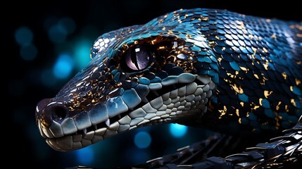 Obraz premium A stylized, shimmering creature resembling a snake with intricate scales and glowing eyes.