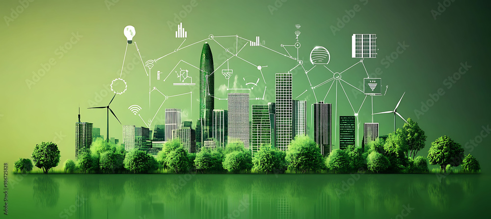 Poster aidriven sustainability strategy environmental services visualized detailed vector showing how artif