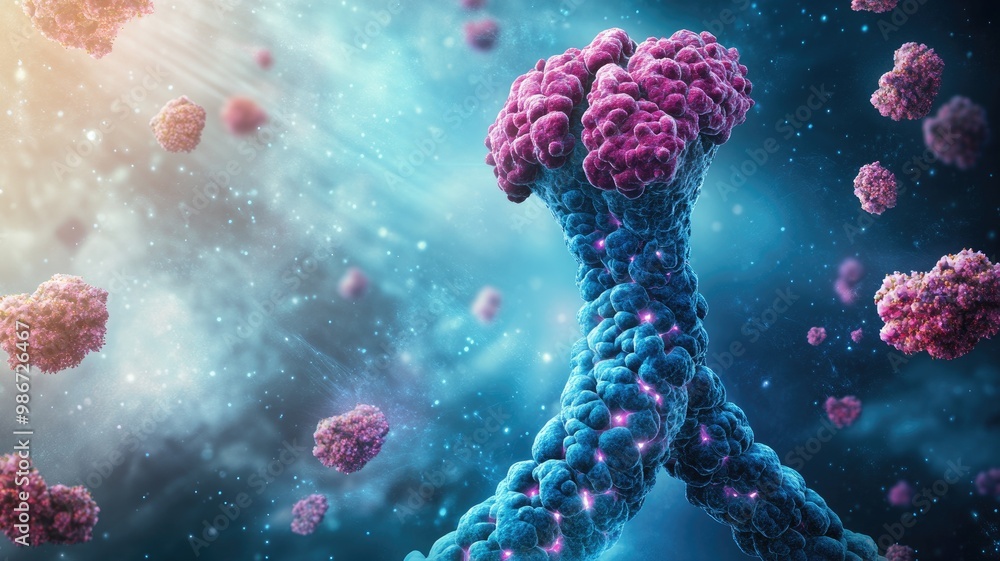 Poster artistic rendering of dna strands with cosmic background
