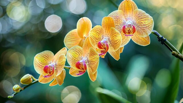 Colorful orchids blooming in a vibrant garden during spring season
