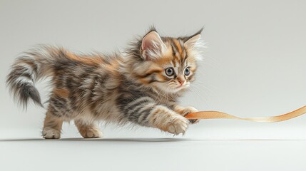 Charming LaPerm Cat Playing with a Ribbon