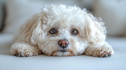 Relaxed Bichon Frise on Soft Surface