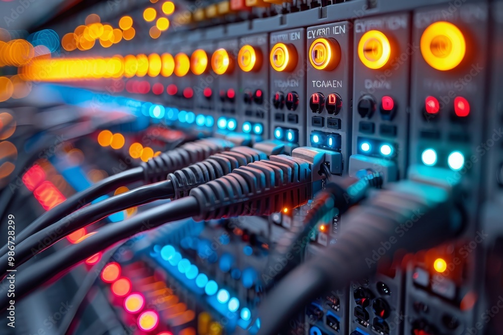 Aufkleber network hardware with multi colored wires for factory and shopping center automation