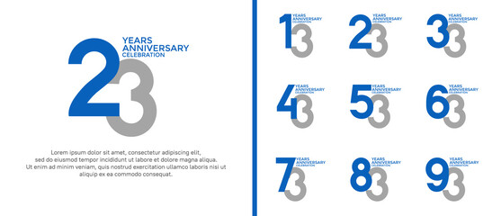 anniversary logo style set with blue and grey color can be use for celebration moment