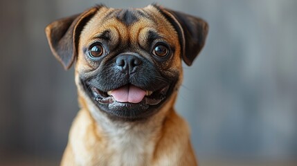 Obraz premium Cheerful Pug Sitting Happily in Bright Room