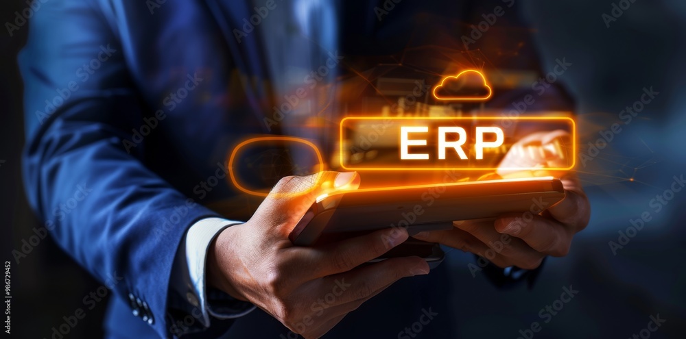 Poster comprehensive overview of erp systems in business technology.