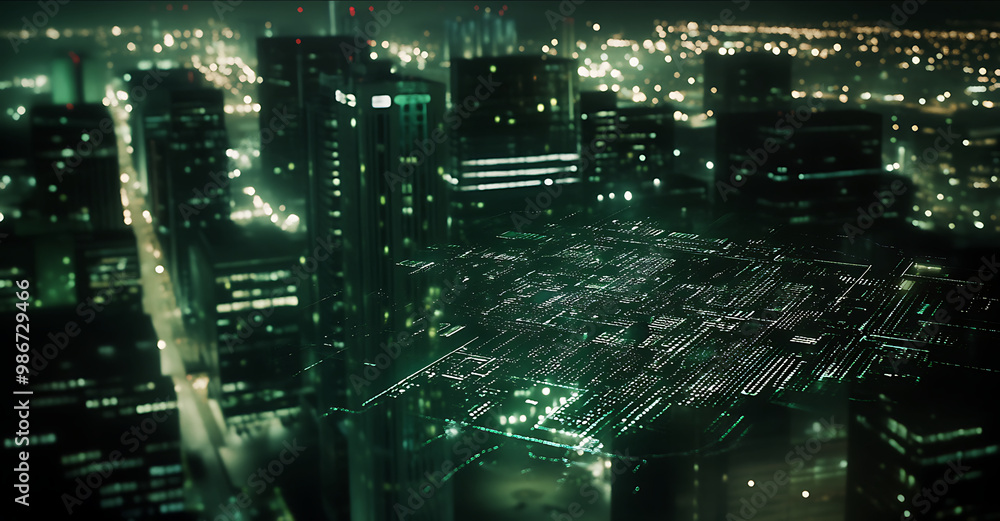 Poster aipowered cybersecurity measures public safety where artificial intelligence continuously monitors a
