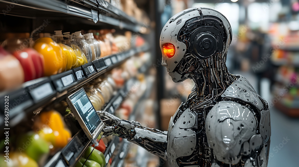 Poster aipowered ecommerce integration within retail technology where artificial intelligence connects onli