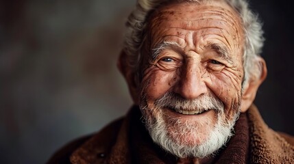 A smiling elderly man with a warm expression and a beard, showcasing wisdom and joy.