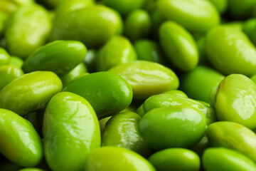 Fresh edamame soybeans as background, closeup view