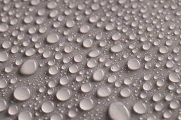 Water drops on gray background, closeup view