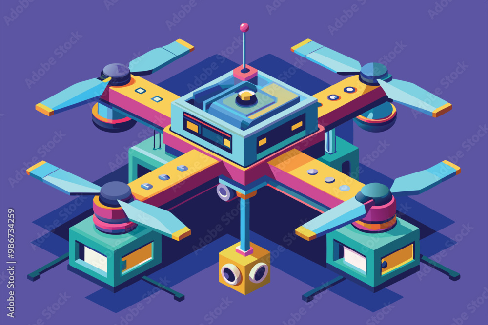 Poster this illustration showcases a customizable drone with colorful features, highlighting its design and