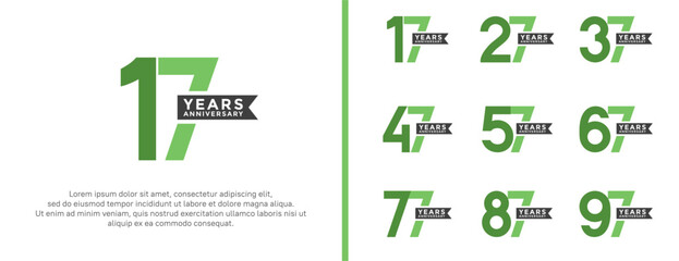 set of anniversary logo flat green color on white background for celebration moment
