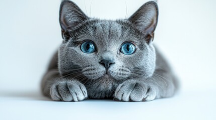 Curious Russian Blue Cat in Full Body Shot
