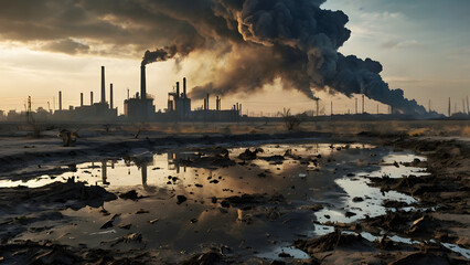 Fototapeta premium Depicting the Devastating Effects of Environmental Neglect , A Visual Representation of Pollution, Climate Change, and Nature's Decline Due to Human Impact