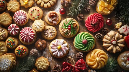 A delightful assortment of decorated cookies perfect for festive celebrations, showcasing vibrant colors and intricate designs.