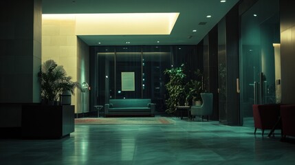CCTV footage capturing a quiet apartment lobby, timestamp visible, with grainy, low-light quality.