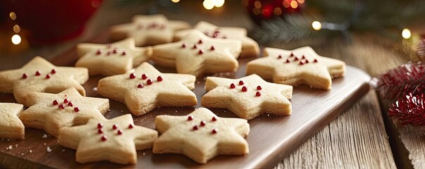 Delicious star-shaped cookies adorned with festive decorations, perfect for holiday celebrations and gatherings.