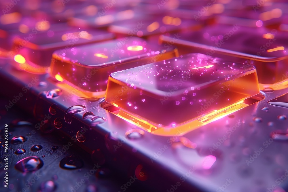 Fototapete Illuminated keyboard outline on purple background  a concept of computer technology with copy space