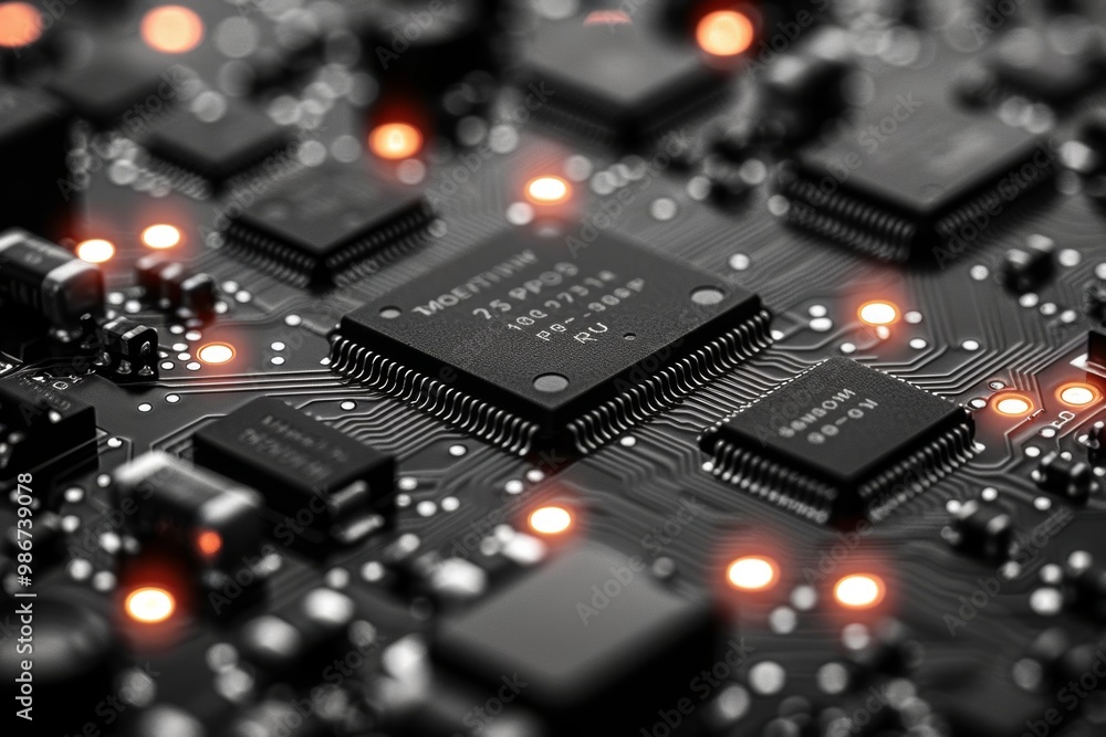 Poster close up of a silhouette printed circuit board a blank canvas for computer manufacturing