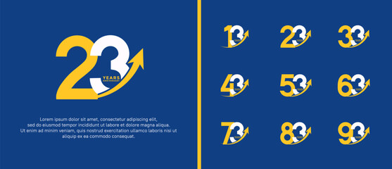 set of anniversary logo flat yellow and white color on blue background for celebration moment