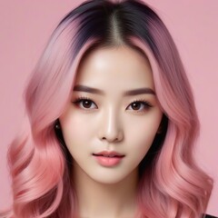 Fototapeta premium Elegant Woman with Pink Hair: Fashion and Makeup Studio Shot