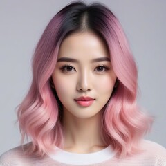 Fototapeta premium Elegant Woman with Pink Hair: Fashion and Makeup Studio Shot