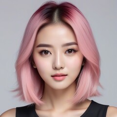 Fototapeta premium Elegant Woman with Pink Hair: Fashion and Makeup Studio Shot