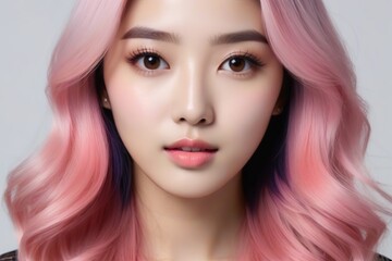 Fototapeta premium Elegant Woman with Pink Hair: Fashion and Makeup Studio Shot