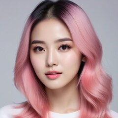 Fototapeta premium Elegant Woman with Pink Hair: Fashion and Makeup Studio Shot