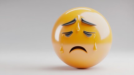 Fototapeta premium 3D Emoticon Sad Yellow Face with Tears Streaming Isolated On White Background