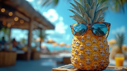 Pineapple in Sunglasses by the Beach