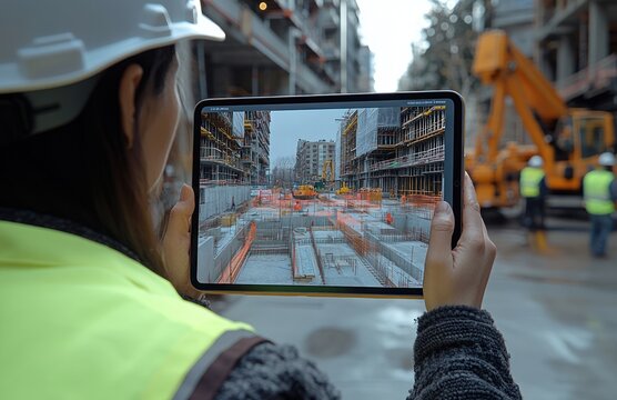 Construction Worker Using Augmented Reality - Powered by Adobe