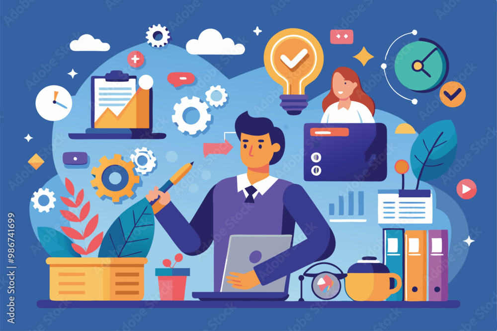 Aufkleber a consultant engages with data analytics tools and graphics in a creative workspace, customizable fl