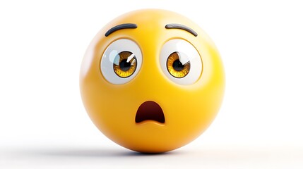 3D Icon Confused Yellow Face with Raised Eyebrows Isolated on white background