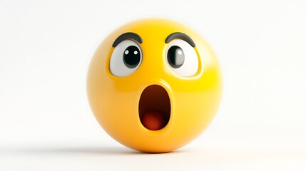 3D Emoticon Shocked Yellow Face with Open Mouth isolated on white background