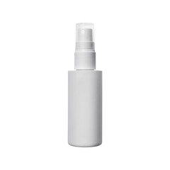Spray bottle with transparent cap  isolated on transparent background, front view.White cosmetic...