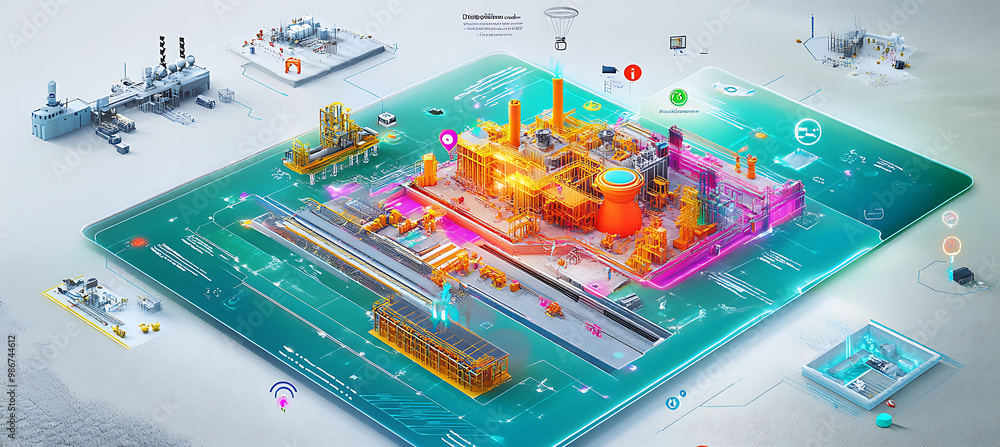 Poster collage depicting ai driven construction planning real estate development where artificial intellige