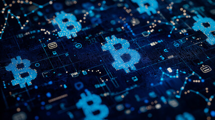 Digital Bitcoin Symbol on Futuristic Technology Background
