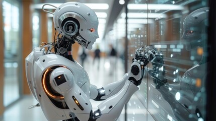 Fototapeta premium Humanoid Robot Interacting with a Screen