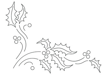 Christmas border with ilex lives, branches and berries isolated on white background. Nice horizontal frame for Christmas card or Happy New year banner or other use. Vector illustration. Not AI created